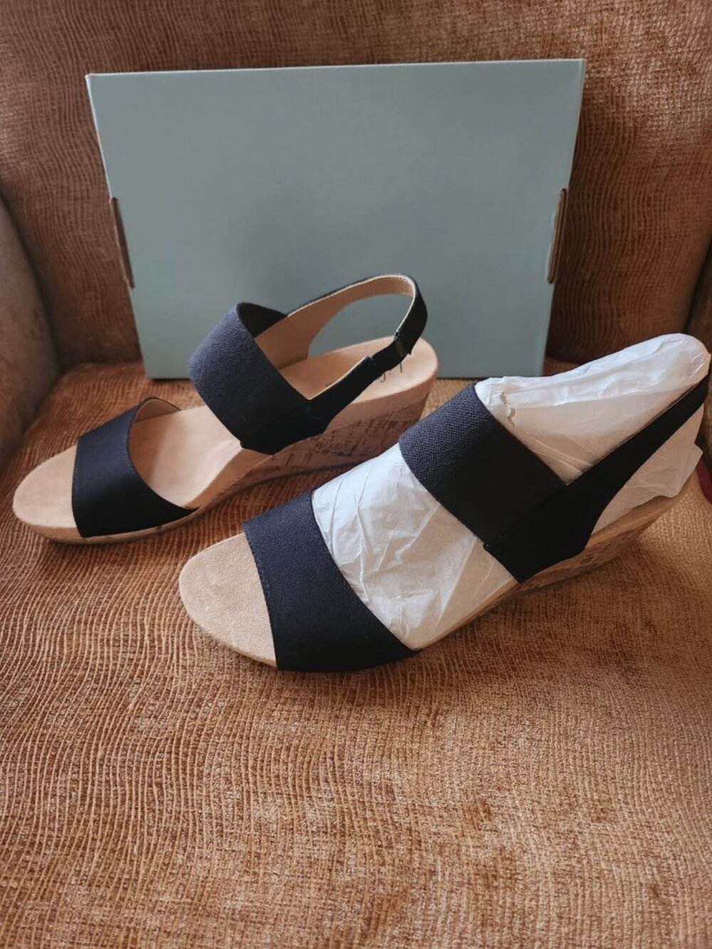 LifeStride Slingback Black Canvas Cork Wedge Sandals - Women's Size 9.5W  NWT